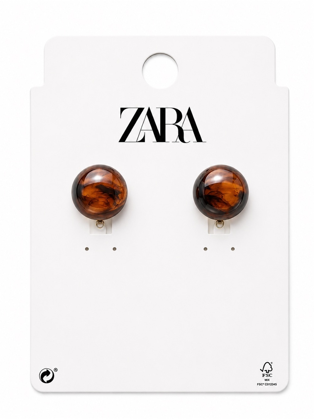 ZARA Brown Tortoiseshell Dome Stud Earrings